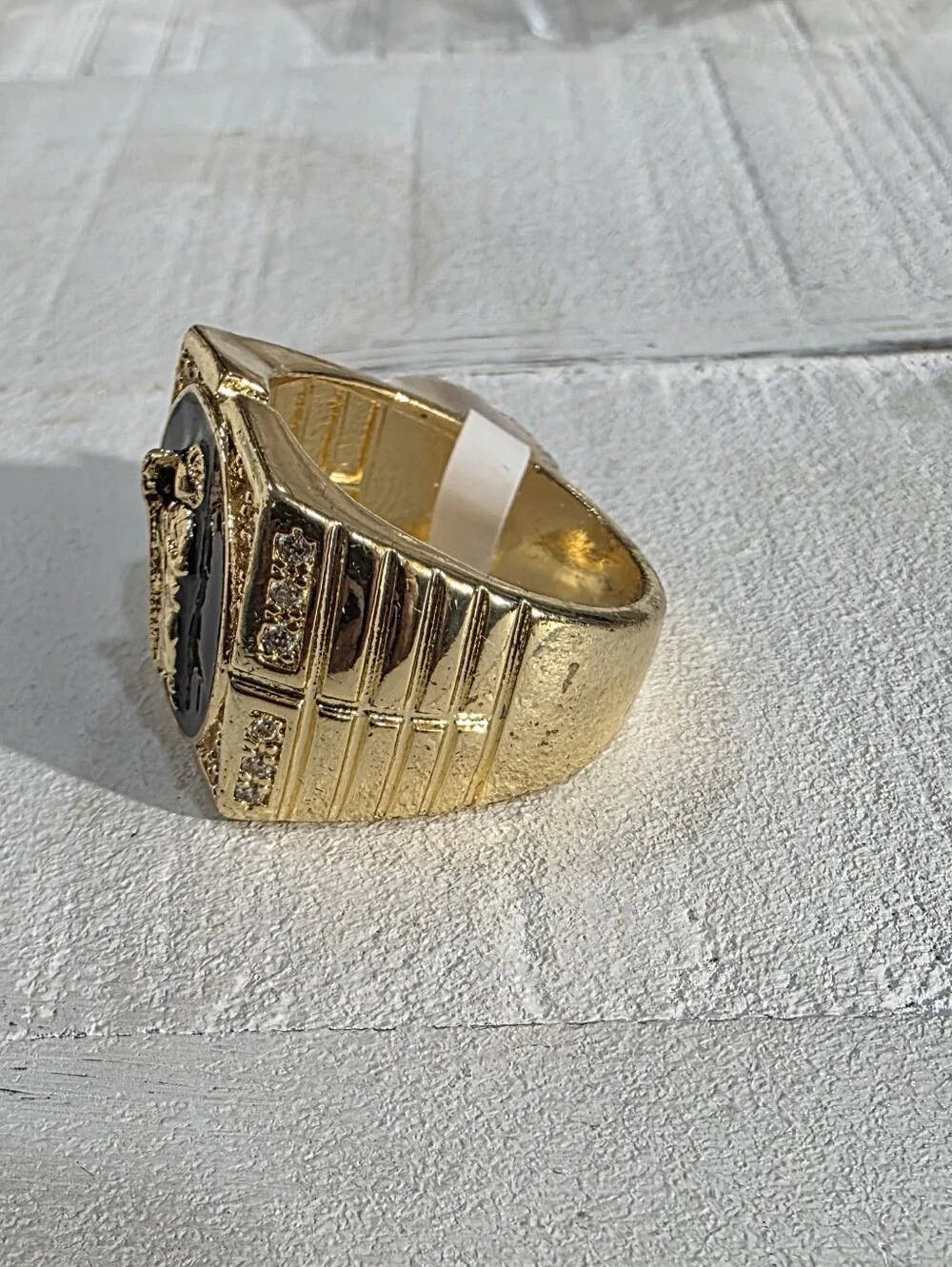 14k Gold-Plated Men's Signet Ring with Black Inlay